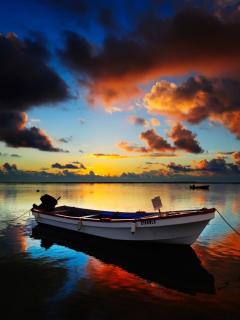 Fondo de pantalla Boat In Sea At Sunset 240x320