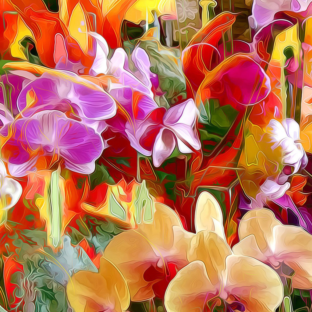 Fondo de pantalla Beautiful flower drawn by oil color on canvas 1024x1024