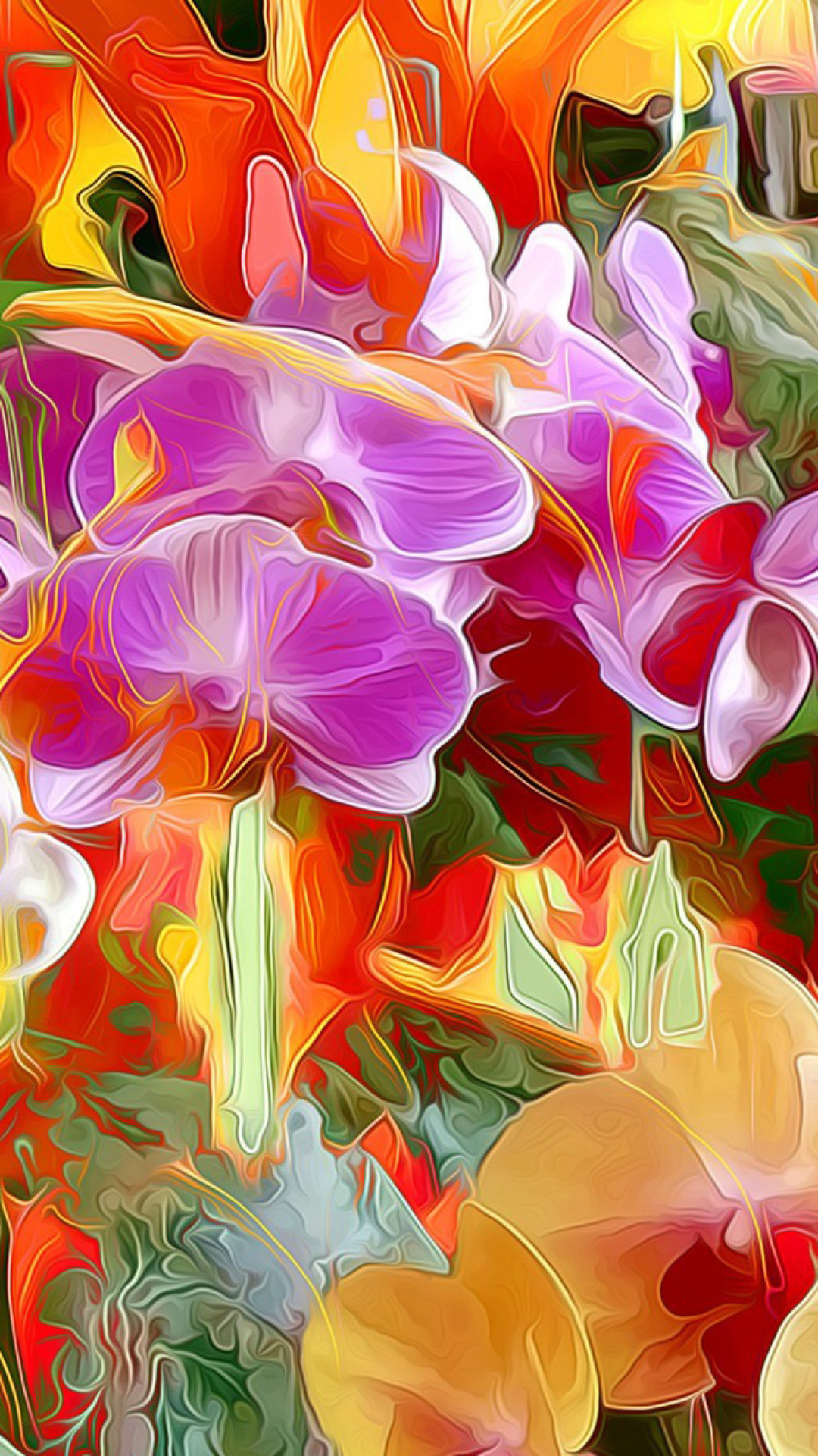 Beautiful flower drawn by oil color on canvas wallpaper 1080x1920
