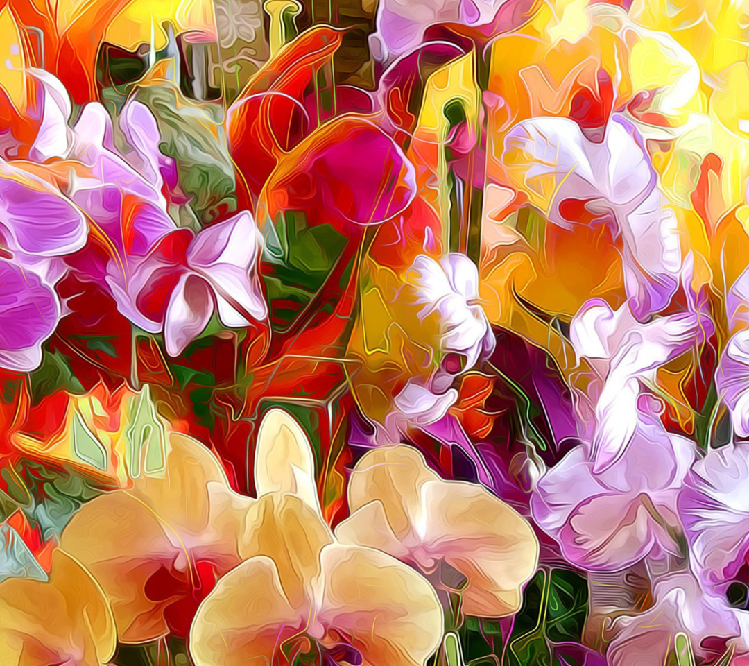 Fondo de pantalla Beautiful flower drawn by oil color on canvas 1080x960