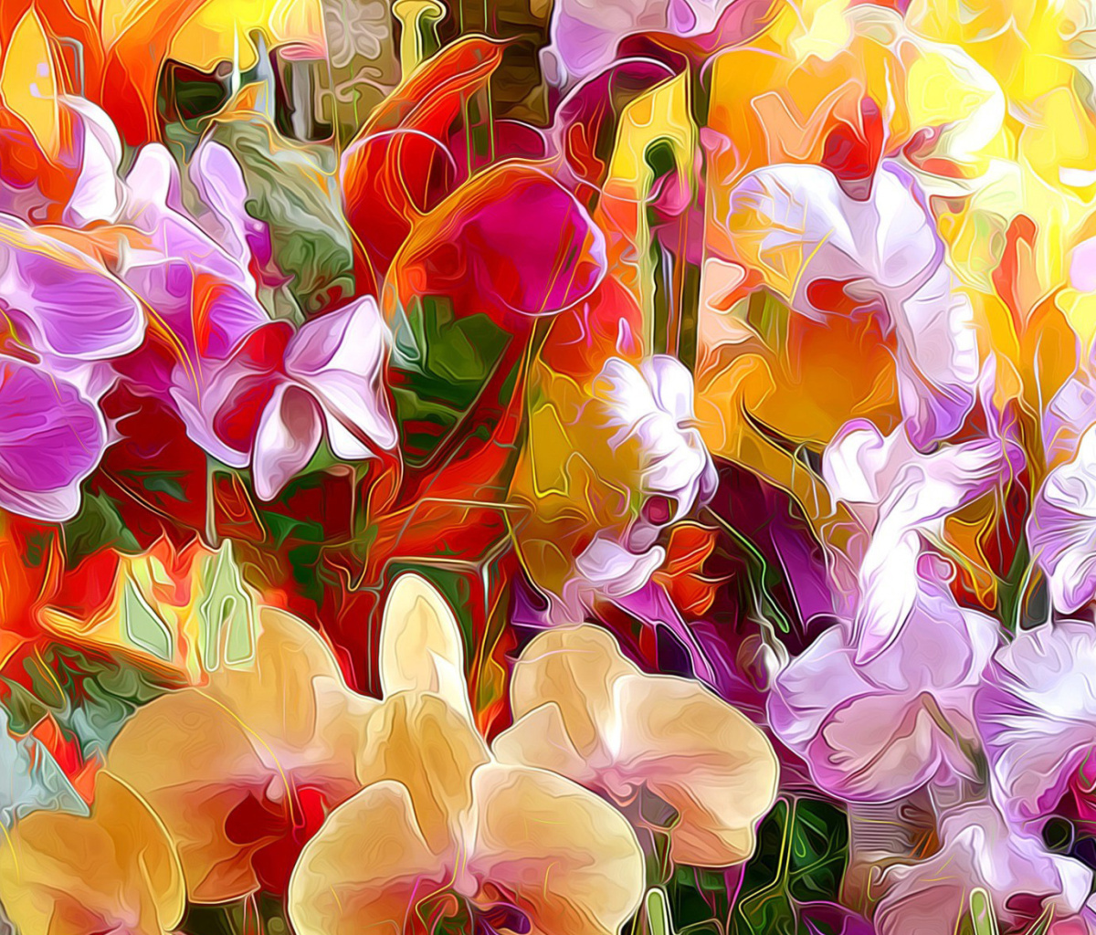 Sfondi Beautiful flower drawn by oil color on canvas 1200x1024