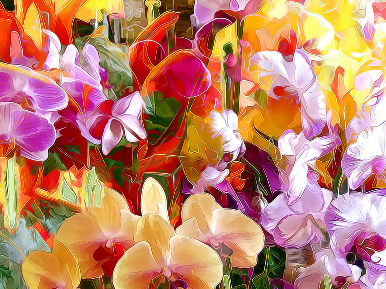 Beautiful flower drawn by oil color on canvas screenshot #1 1280x960