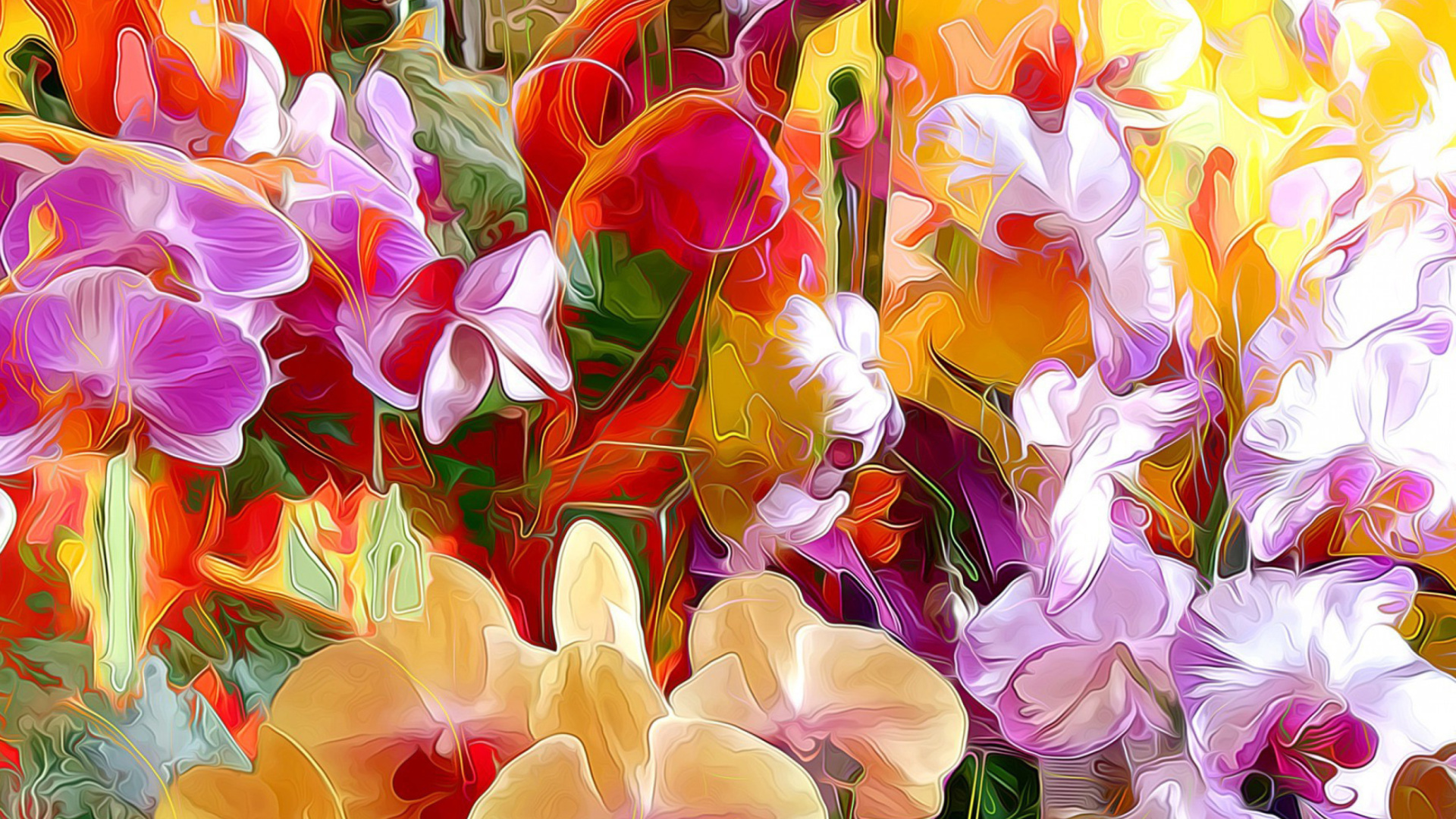 Fondo de pantalla Beautiful flower drawn by oil color on canvas 1920x1080