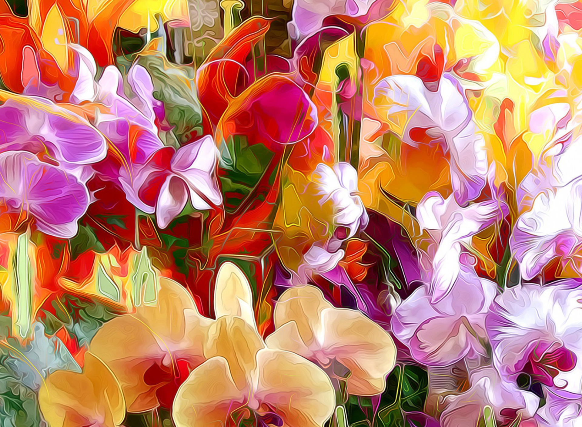 Fondo de pantalla Beautiful flower drawn by oil color on canvas 1920x1408