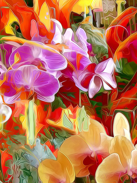 Sfondi Beautiful flower drawn by oil color on canvas 480x640