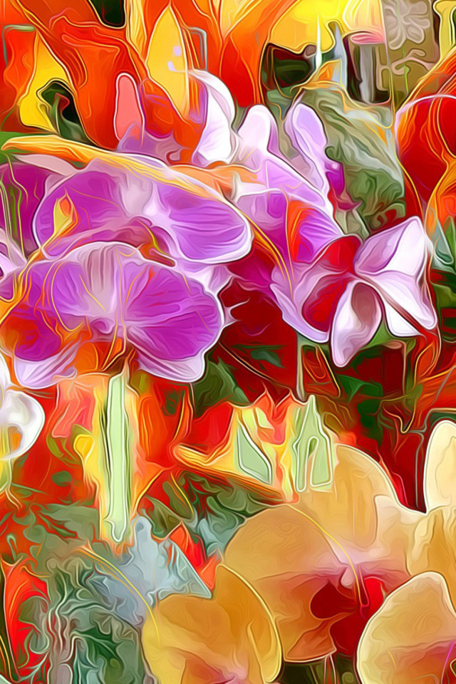 Sfondi Beautiful flower drawn by oil color on canvas 640x960