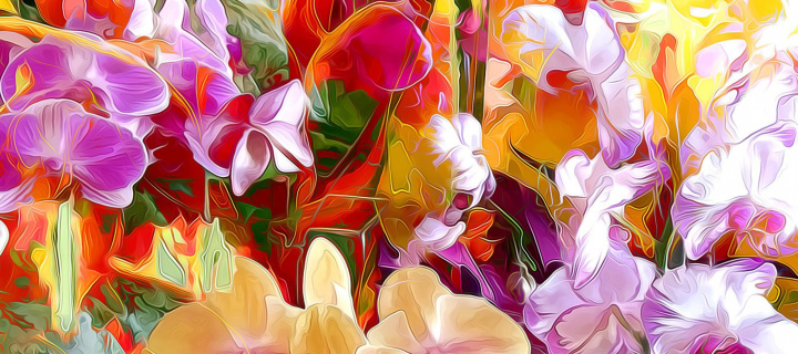 Beautiful flower drawn by oil color on canvas wallpaper 720x320