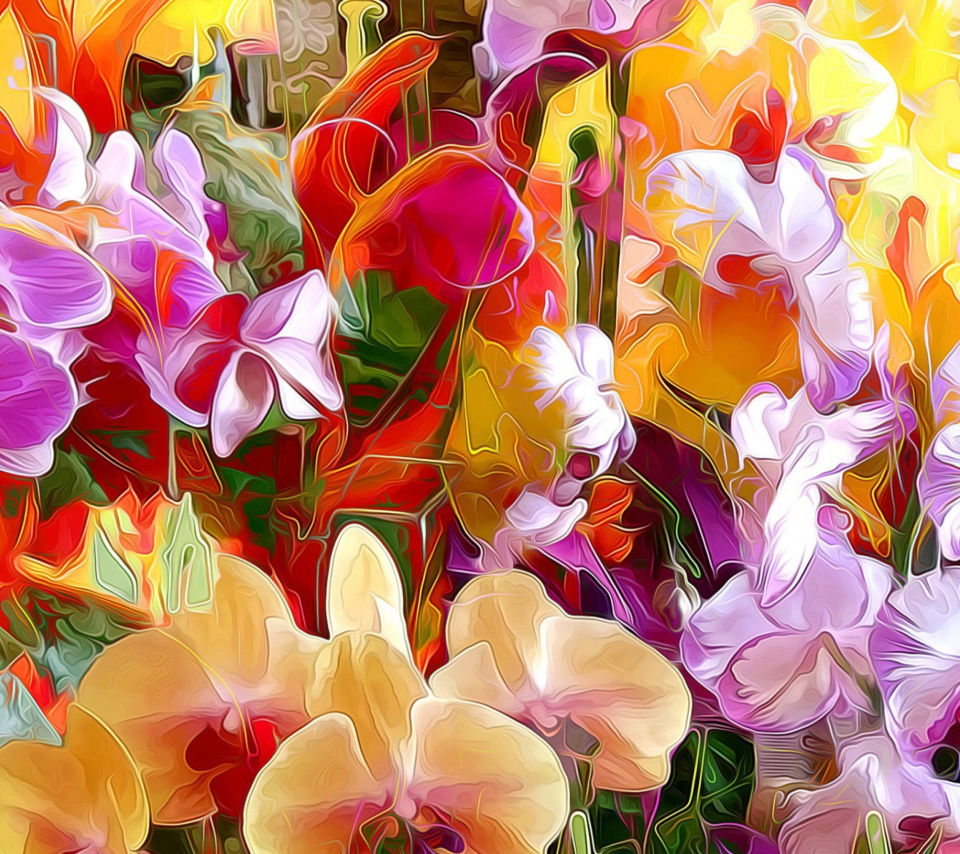 Beautiful flower drawn by oil color on canvas wallpaper 960x854