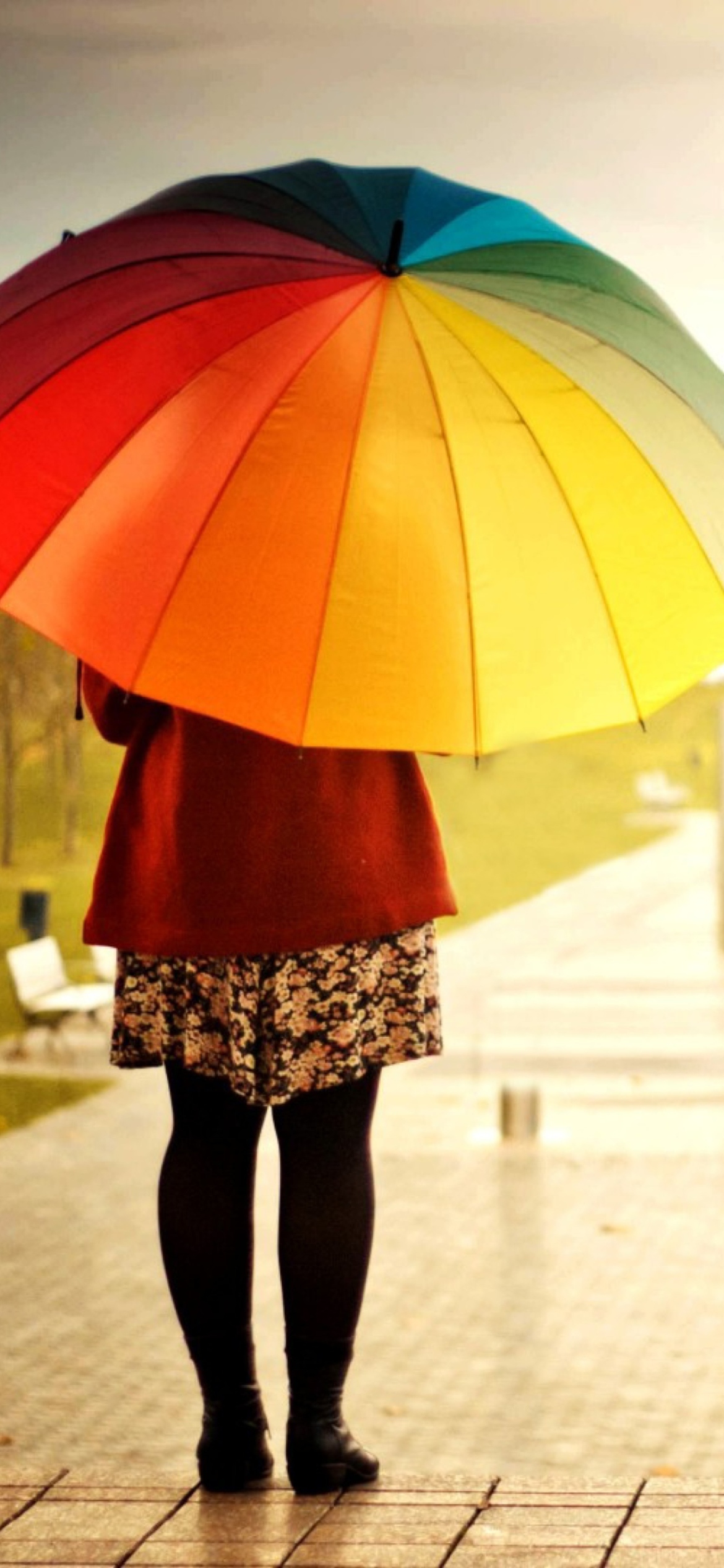 Das Girl With Rainbow Umbrella Wallpaper 1170x2532