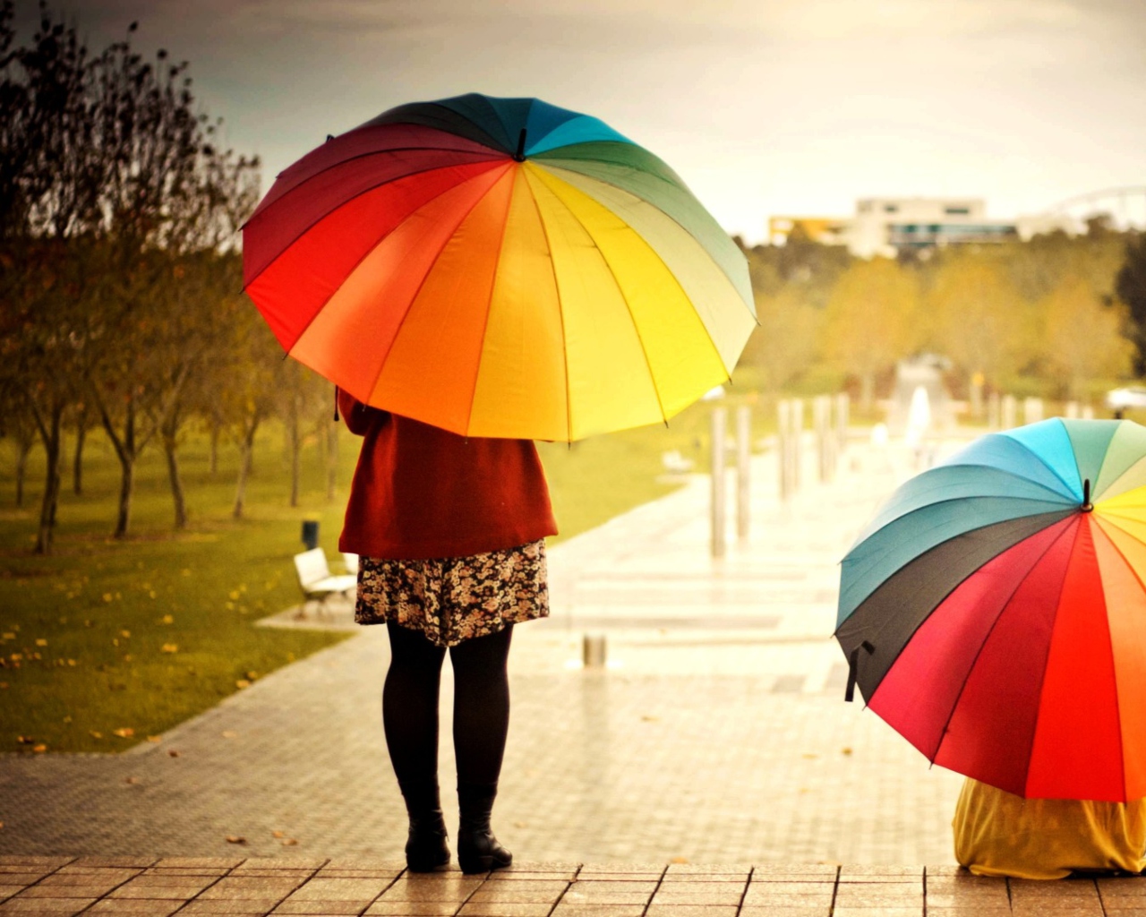 Girl With Rainbow Umbrella wallpaper 1280x1024