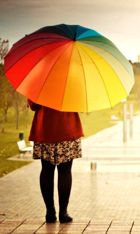 Das Girl With Rainbow Umbrella Wallpaper 480x800