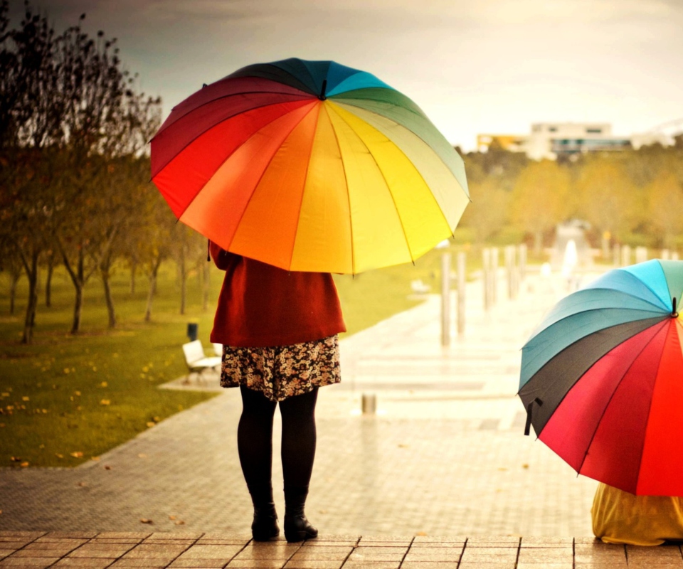 Обои Girl With Rainbow Umbrella 960x800