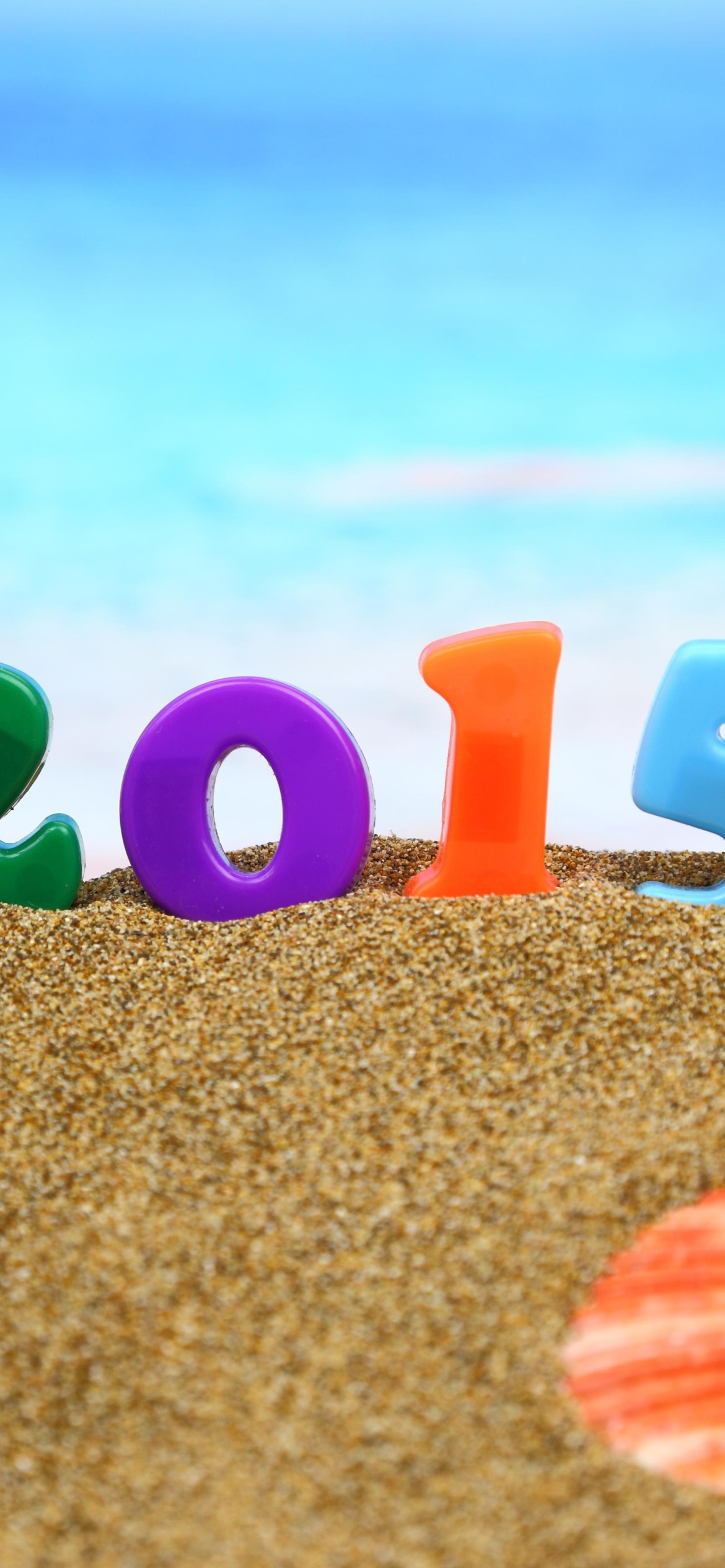 Happy New Year 2015 on Beach wallpaper 1170x2532