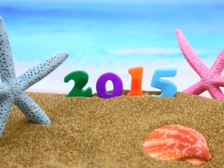 Happy New Year 2015 on Beach wallpaper 320x240