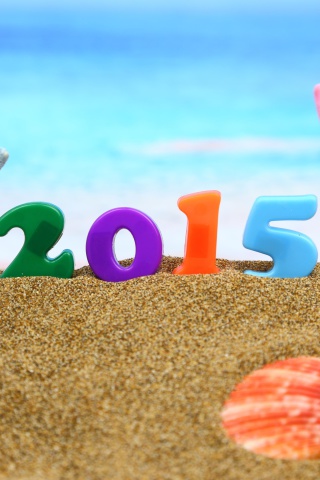 Happy New Year 2015 on Beach wallpaper 320x480