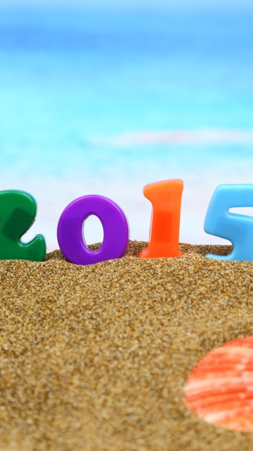 Happy New Year 2015 on Beach wallpaper 360x640