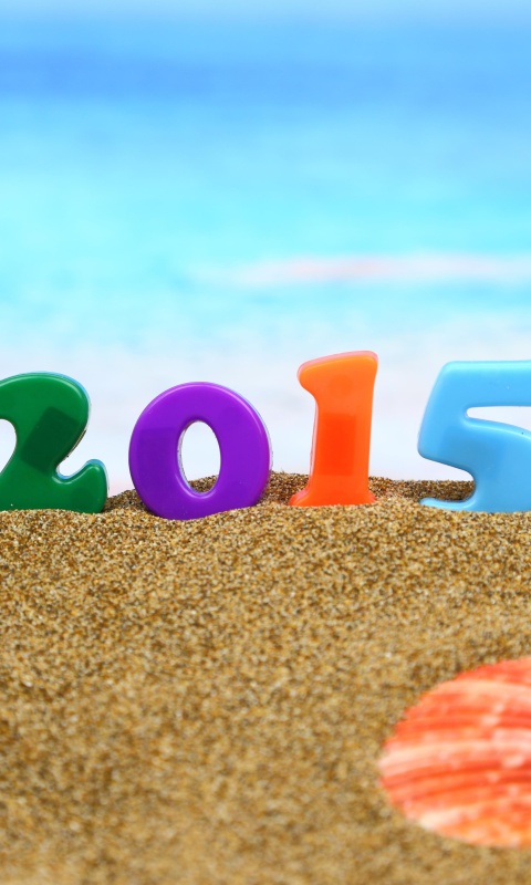 Happy New Year 2015 on Beach wallpaper 480x800