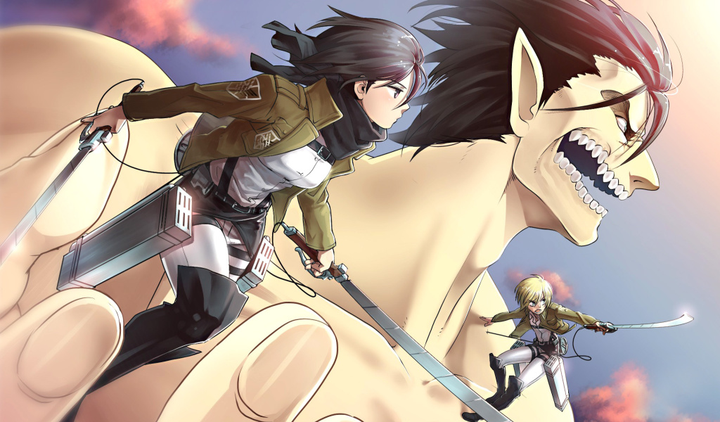 Sfondi Shingeki no Kyojin, Attack on Titan with Mikasa Ackerman 1024x600