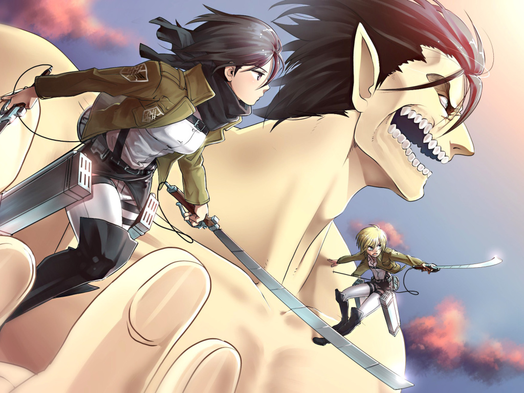 Fondo de pantalla Shingeki no Kyojin, Attack on Titan with Mikasa Ackerman 1024x768