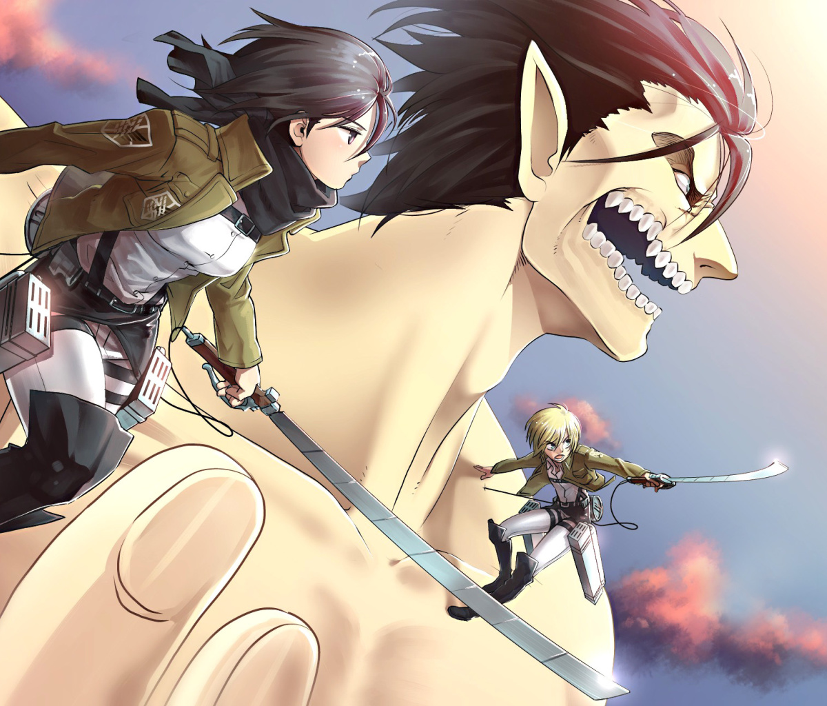 Sfondi Shingeki no Kyojin, Attack on Titan with Mikasa Ackerman 1200x1024