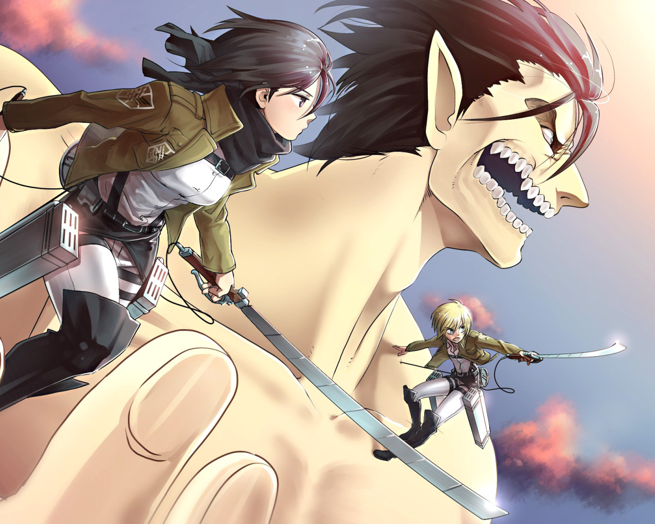 Das Shingeki no Kyojin, Attack on Titan with Mikasa Ackerman Wallpaper 1280x1024