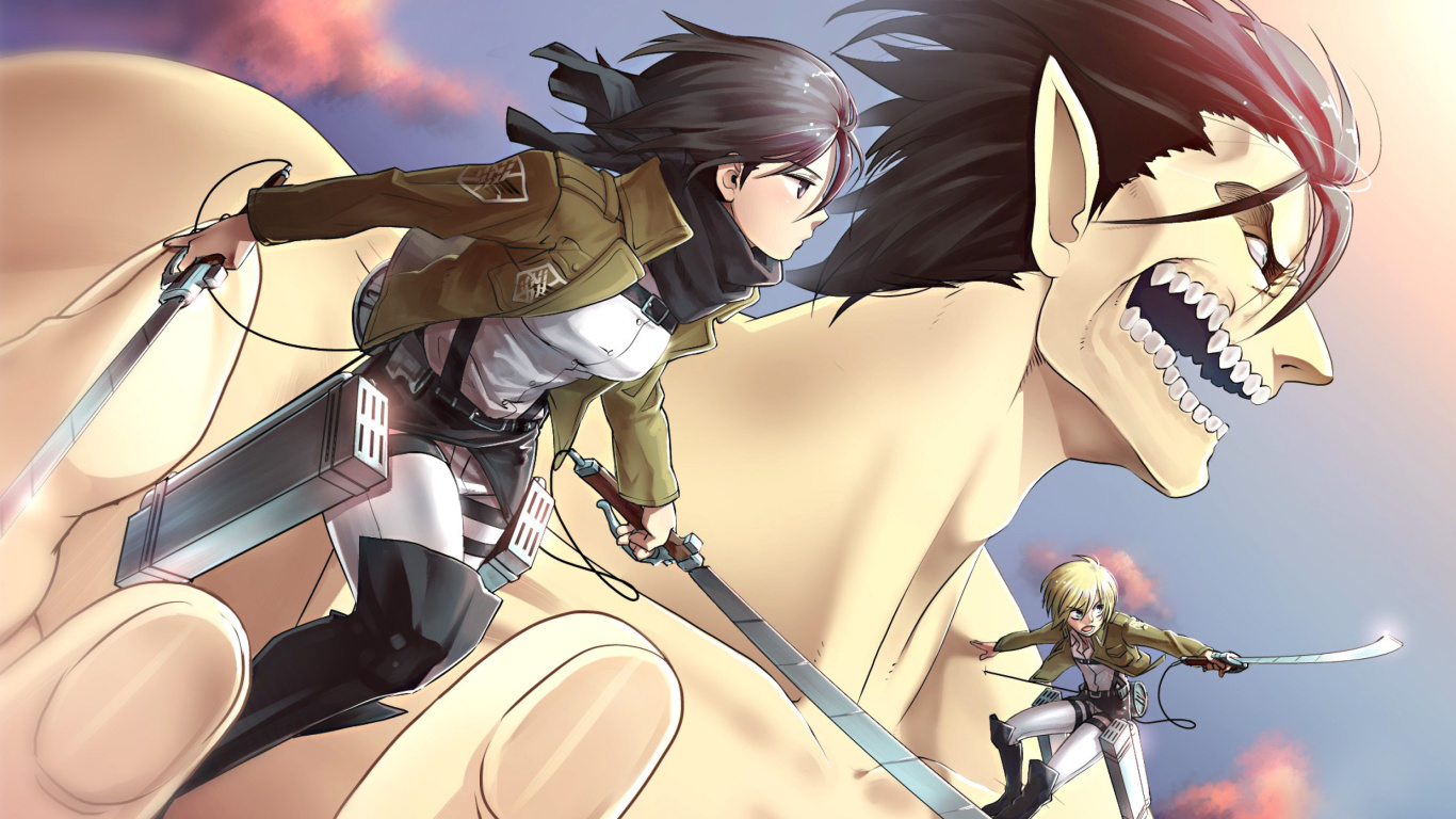 Das Shingeki no Kyojin, Attack on Titan with Mikasa Ackerman Wallpaper 1366x768