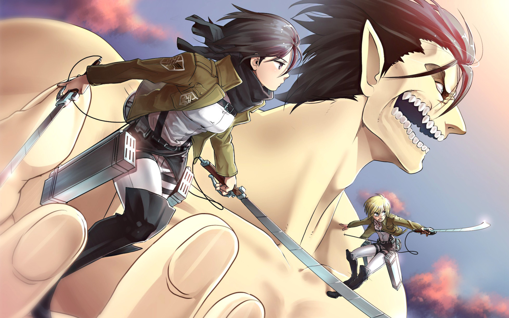 Sfondi Shingeki no Kyojin, Attack on Titan with Mikasa Ackerman 1680x1050