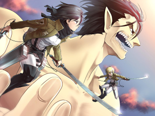 Shingeki no Kyojin, Attack on Titan with Mikasa Ackerman wallpaper 320x240