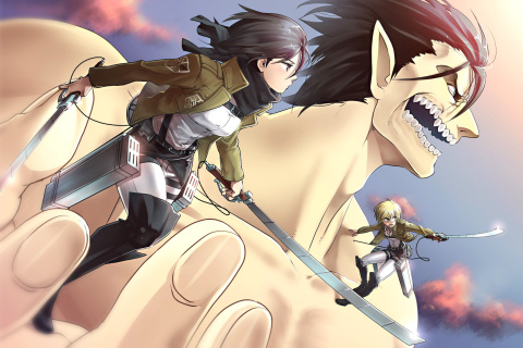 Shingeki no Kyojin, Attack on Titan with Mikasa Ackerman wallpaper 480x320
