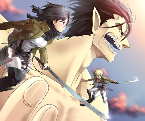 Fondo de pantalla Shingeki no Kyojin, Attack on Titan with Mikasa Ackerman 480x400
