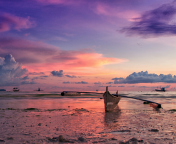 Pink Sunset And Boat At Beach In Philippines wallpaper 176x144