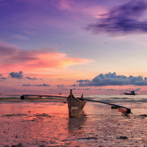 Pink Sunset And Boat At Beach In Philippines wallpaper 208x208