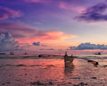 Pink Sunset And Boat At Beach In Philippines wallpaper 220x176