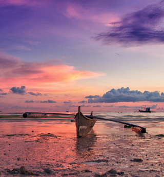 Pink Sunset And Boat At Beach In Philippines Picture for iPad