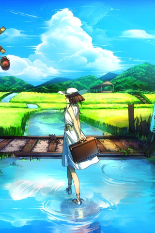 Das Anime Landscape in Broken City Wallpaper 320x480