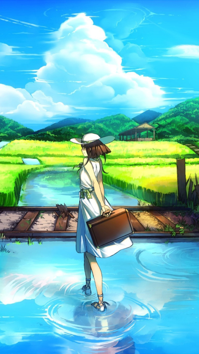 Das Anime Landscape in Broken City Wallpaper 640x1136