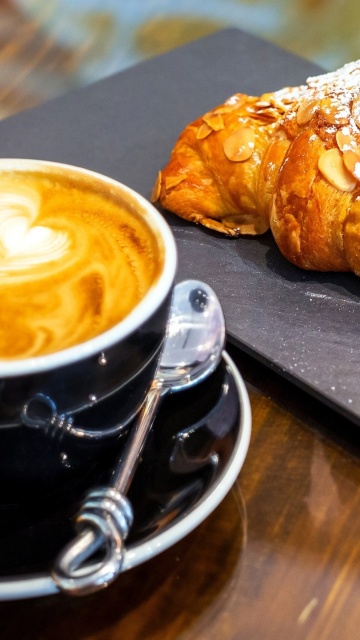 Croissant and cappuccino wallpaper 360x640