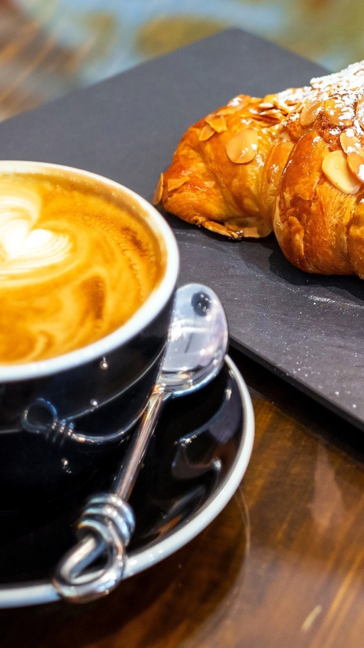 Croissant and cappuccino wallpaper 750x1334