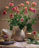 Das Still life of vintage books and roses Wallpaper 128x160
