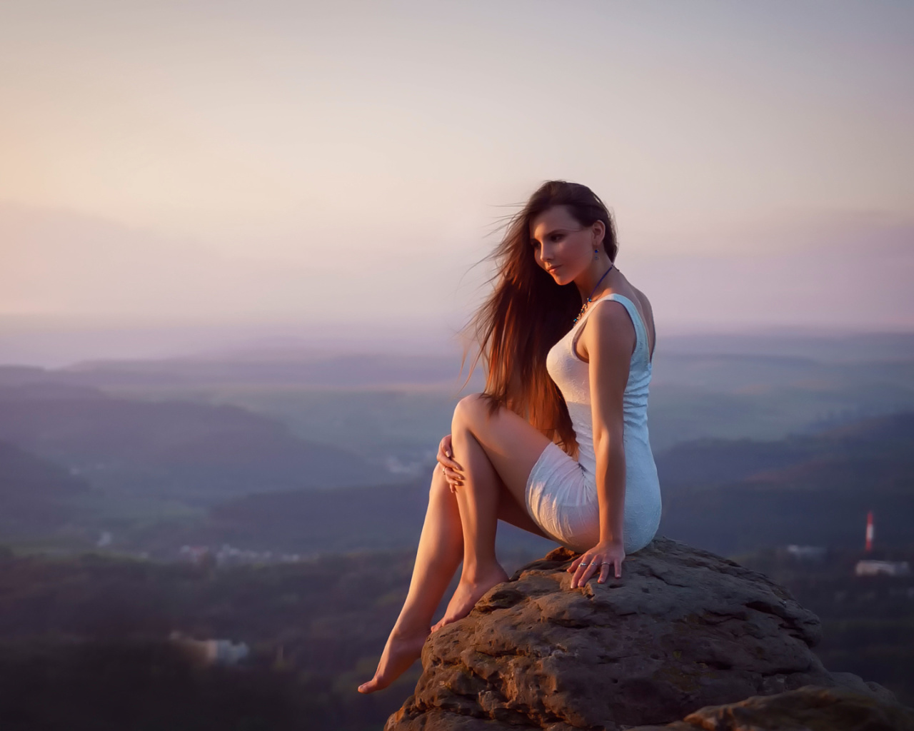 Girl with long Legs in White Dress wallpaper 1280x1024