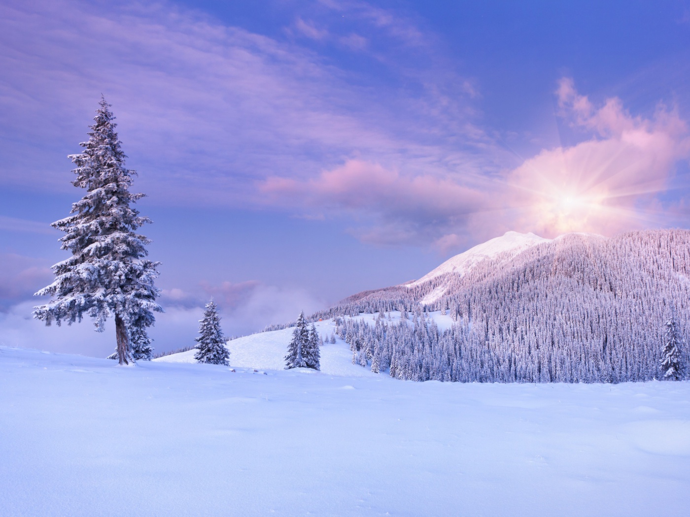 Mountain and Winter Landscape wallpaper 1400x1050