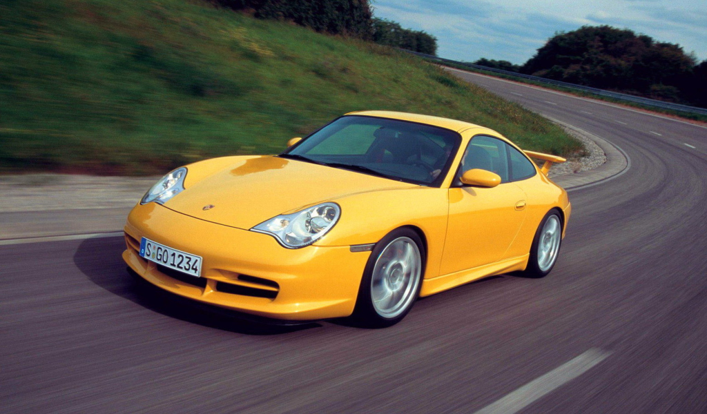Обои Yellow Porsche 1024x600