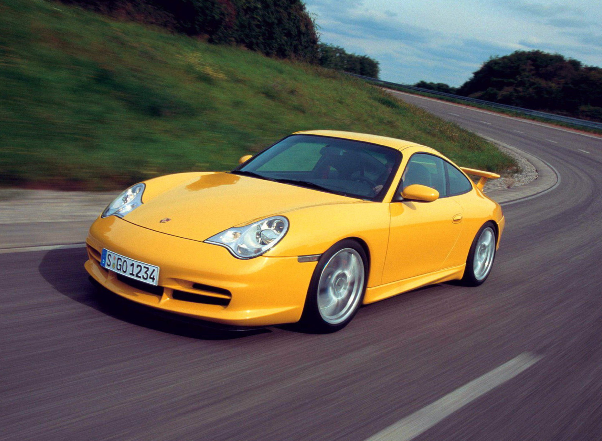 Yellow Porsche wallpaper 1920x1408