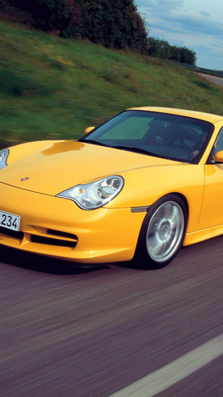 Yellow Porsche wallpaper 750x1334
