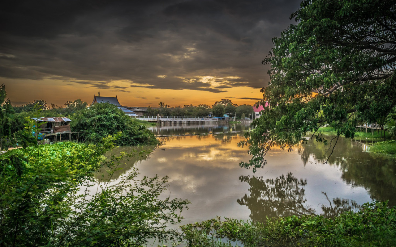 Das Asian River Landscape Wallpaper 1280x800