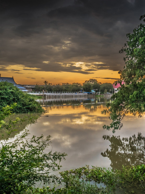 Asian River Landscape wallpaper 480x640