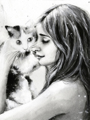 Sfondi Girl With Cat Black And White Painting 132x176