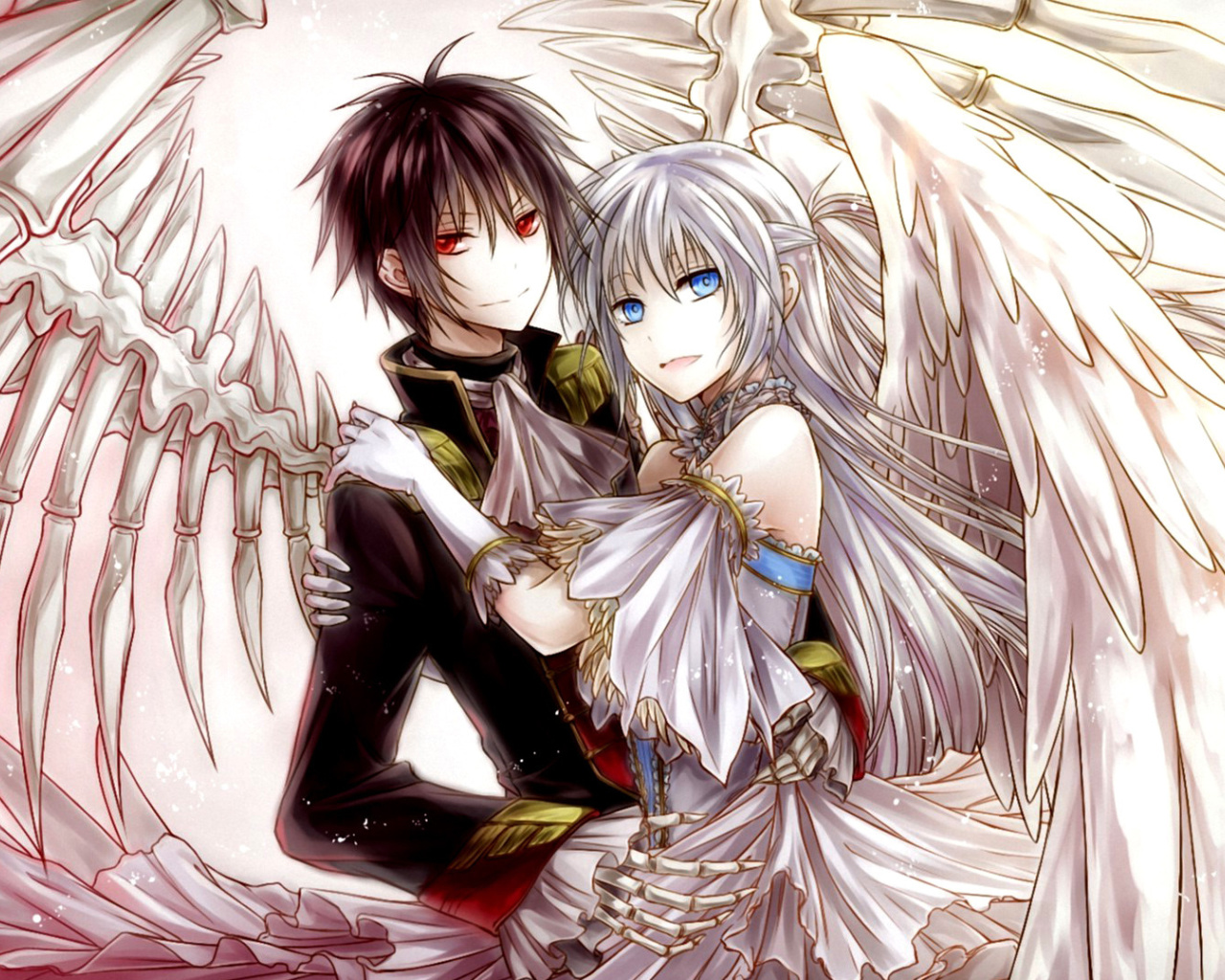 Das Anime Angel And Demon Love Wallpaper 1280x1024