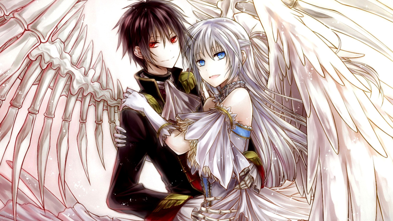 Das Anime Angel And Demon Love Wallpaper 1366x768
