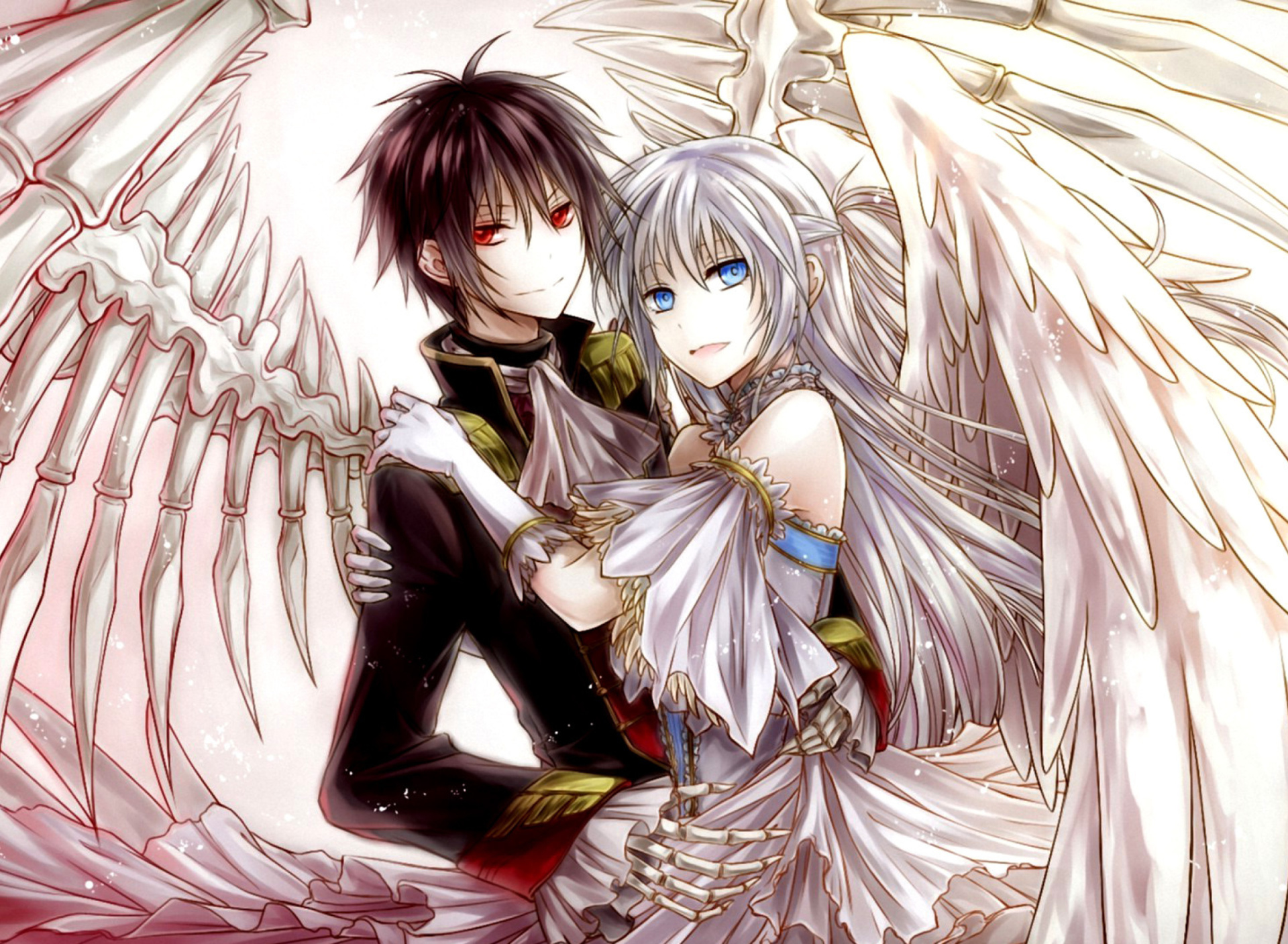 Das Anime Angel And Demon Love Wallpaper 1920x1408
